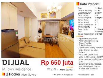 Dijual Apartemen 1 BR M Town Residence Gading Serpong Tangerang Bagus Fully Furnished Siap Huni Depan Mall SMS  2