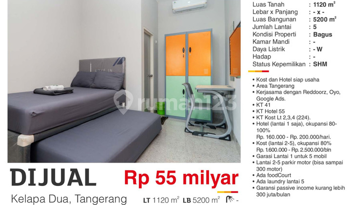 For Sale: Boarding House and Hotel in Kelapa Dua, Tangerang, Ready for Business, Occupancy 80% to 100%, Profit 300 Million/Month. 2