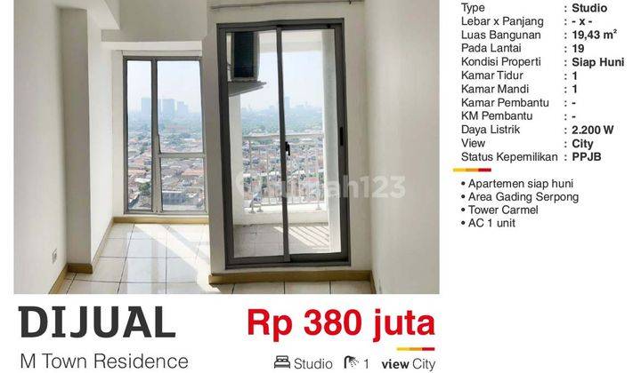 Dijual Apartemen M Town Type Studio Gading Serpong Tangerang Semi Furnished Depan Mall Sms Dan Dekat Sekolah  2