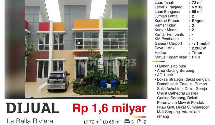 Dijual Murah Rumah 2 Lantai La Bella Riviera Gading Serpong Tangerang Bagus Siap Huni Strategis  2