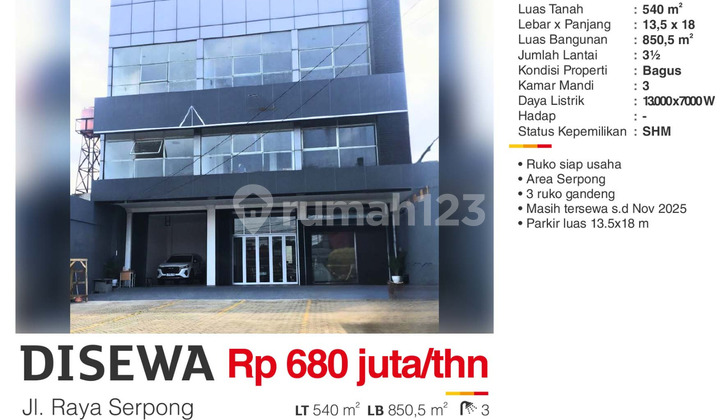 Di Sewa Ruko gandeng 3  MH Thamrin Cikokol Dekat Pintu Masuk Gading Serpong Tangerang Kota Rei