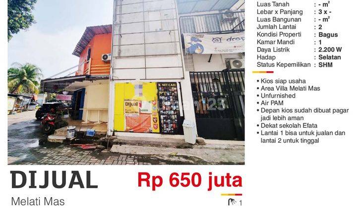 Dijual Kios 2 lantai  Serasa Ruko Melati Mas Tangerang Selatan SHM , Bagus Siap Usaha  1