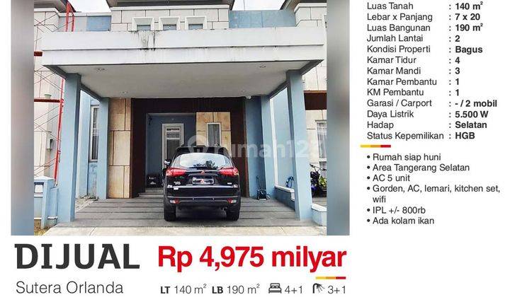 Dijual Rumah 2 Lantai Sutera Orlanda Alam Sutera Tangerang Bagus Siap Huni HGB 2