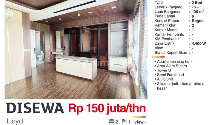 Di Sewa Apartemen The Lloyd Alam Sutera Tangerang 2 BR Bagus Siap Huni , Interior Bagus  2