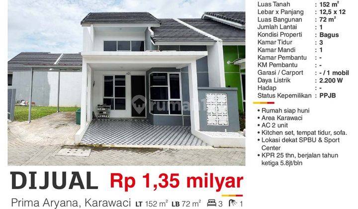 Dijual Rumah Prima Aryana Karawaci Tangerang Bagus Siap Huni Furnished  2