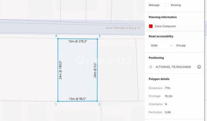 Dijual Tanah Lokasi Strategis di Jalan Merdeka Raya Ix Kuta Badung Bali 2