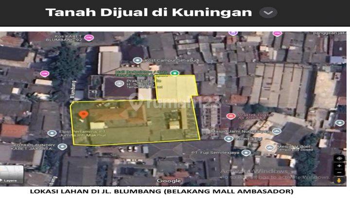  Tanah Strategis  di KUNINGAN, JAKARTA SELATAN JL.BLUMBANG  , Kuningan 2400 Squaremeter SHM - Sertifikat Hak Milik