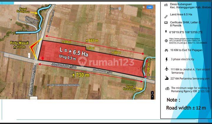 Tanah Di Brebes Jawa Tengah Desa Kubangsari 65000.0 M² Shm 2