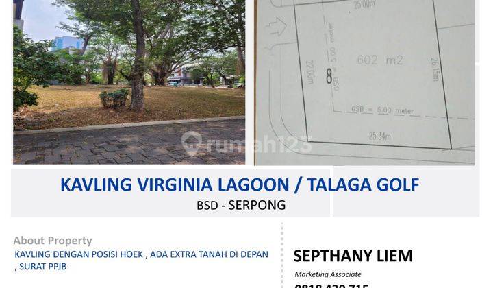 DIJUAL KAVLING VIRGINIA LAGOON / TALAGA GOLF BSD (Posisi HOOK) TANGERANG Tanah di BSD VIRGINIA LAGOON / TALAGA GOLF, BSD Virginia Lagoon Lainnya - PPJB, Girik, Adat, dll 602 M² 1