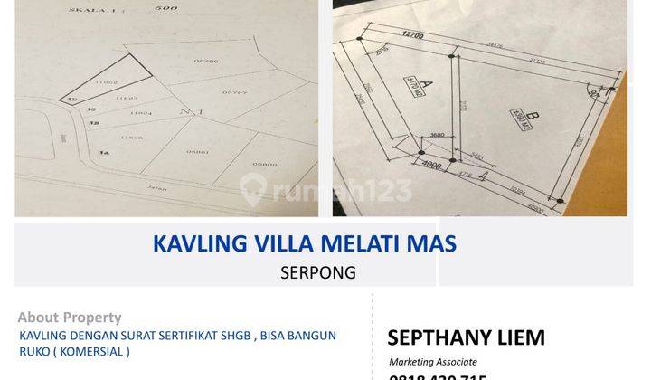 DIJUAL MURAH KAVLING VILLA MELATI MAS SERPONG - TANGERANG (Bisa dibangun Ruko Komersial) Tanah di Villa Melati Mas Serpong, Serpong Villa Melati Mas HGB - Hak Guna Bangun 560 M² 1