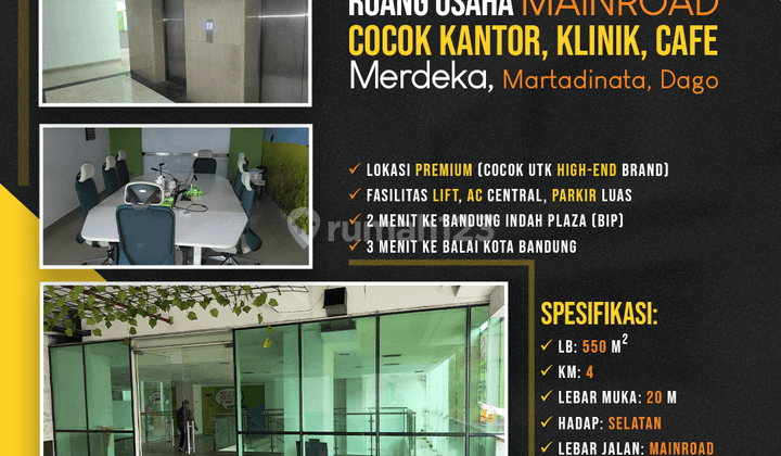 Ruang Usaha Cocok Utk Kantor, Klinik, Cafe Mainroad Merdeka, Dago 1