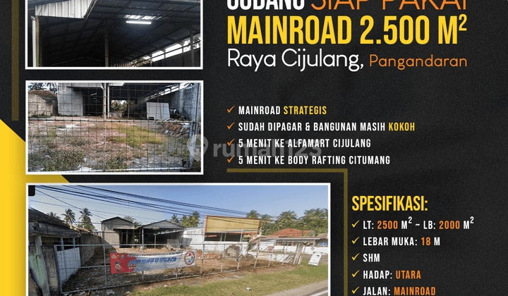 Gudang Siap Pakai Mainroad 2.500 M SHM Cijulang, Pangandaran 1