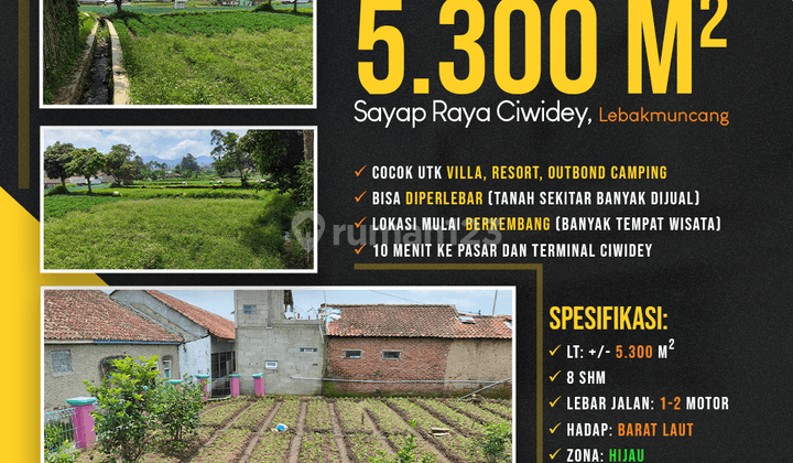 Tanah Dan Sawah Bonus Bangunan 5.300 M2 Lebakmuncang, Ciwidey 1