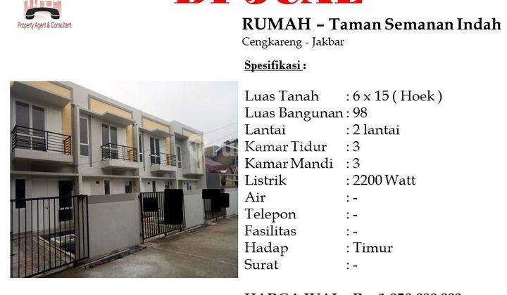 DIJUAL Rumah 2 Lantai Baru di Taman Semanan Indah 1