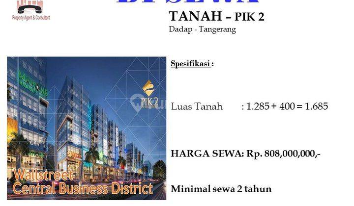 DISEWA Tanah di PIK 2 Wallstreet 1685 m² 1