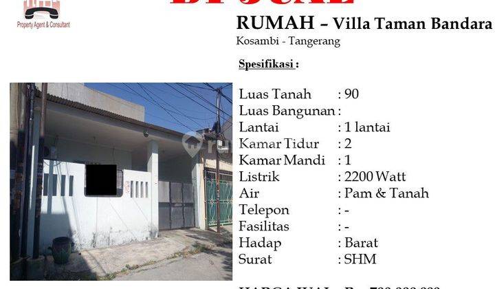 DIJUAL Rumah Hadap Barat di Villa Taman Bandara 1