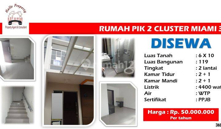 Disewa Rumah 2 Lantai Baru Unfurnished di Rumah Pik 2 Cluster Miami 3, Jakarta Utara. Uk. 6 X 10 M2 1