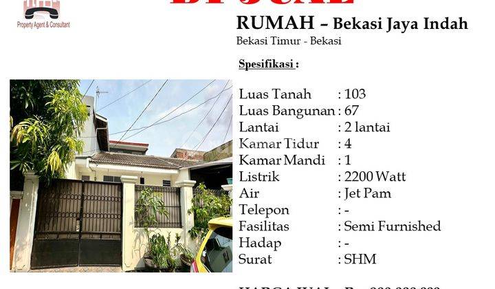 Dijual Rumah di Bekasi Jaya Indah Jl. Wijaya Kusuma Bekasi 1