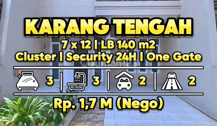 Di Jual Rumah Baru Lebar 7 di Dalam Cluster, Karang Tengah, Dekat Greenlake Meruya 1