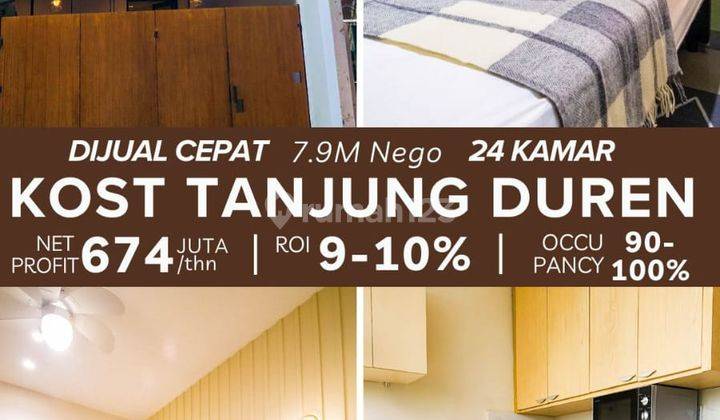 Jual Rumah Kost Tanjung Duren, Roi 9 Sampai 10 Persen Per Tahun Occopancy Full 2