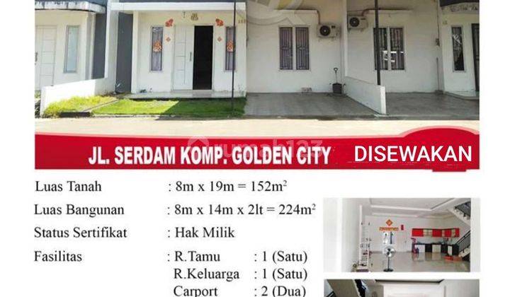 DISEWAKAN RUMAH 2 LANTAI ,SIAP HUNI JL. SERDAM 2