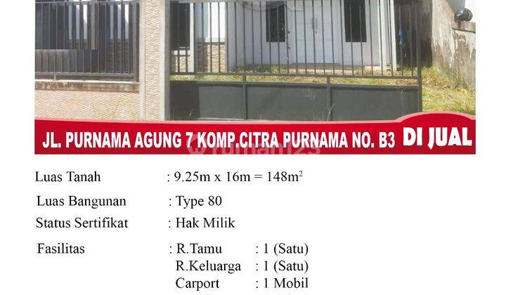 DIJUAL RUMAH TIPE 80 JALAN PURNAMA SIAP HUNI 2