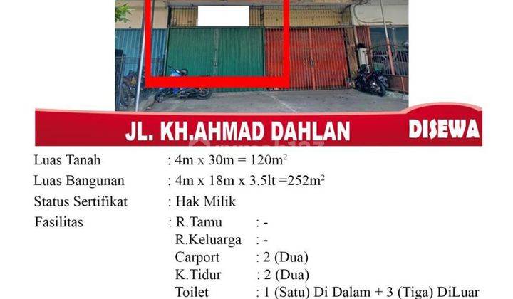 DISEWAKAN RUKO TEPI JALAN KH DAHLAN, STRATEGIS, SIAP USAHA 2