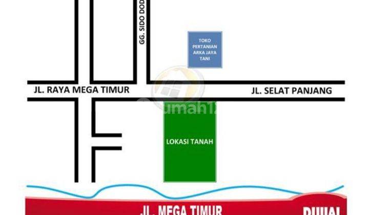 DIJUAL TANAH  SIAP BANGUN TEPI JALAN. MEGA TIMUR (SELAT PANJANG)  1