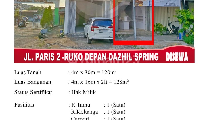 Disewakan Ruko Tepi Jalan , Siap Pakai , Strategis Jl. Paris 2 2