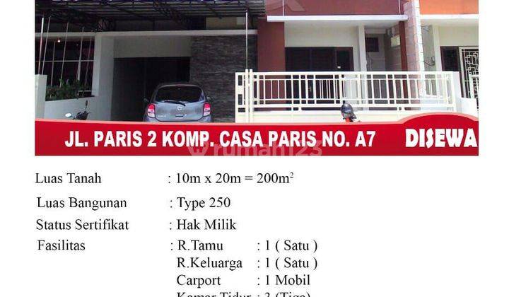 Disewakan Rumah Rapi Siap Huni Jl. Paris2  2lantai 2