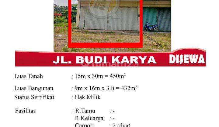 Disewakan Ruko Siap Pakai Jl. Budi Karya 2