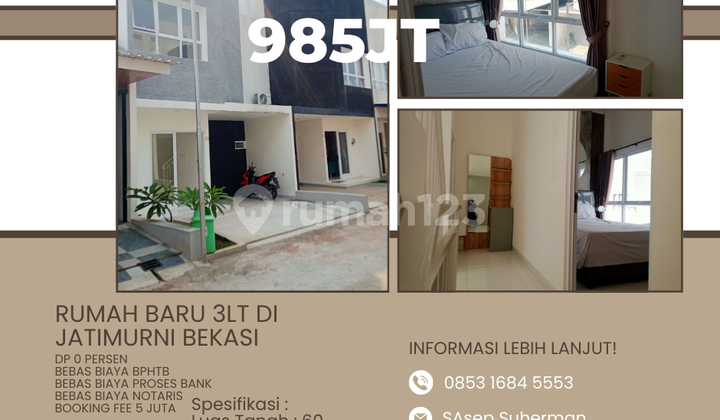 Rumah Baru 3Lt di Jatimurni Bekasi Dp0% Siap Huni Bebas Banjir