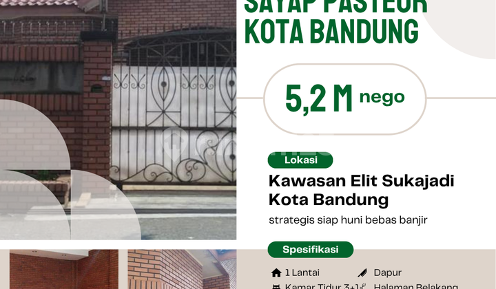 House in Sukagalih, Pasteur Wing, Bandung City, ready to occupy, flood-free.