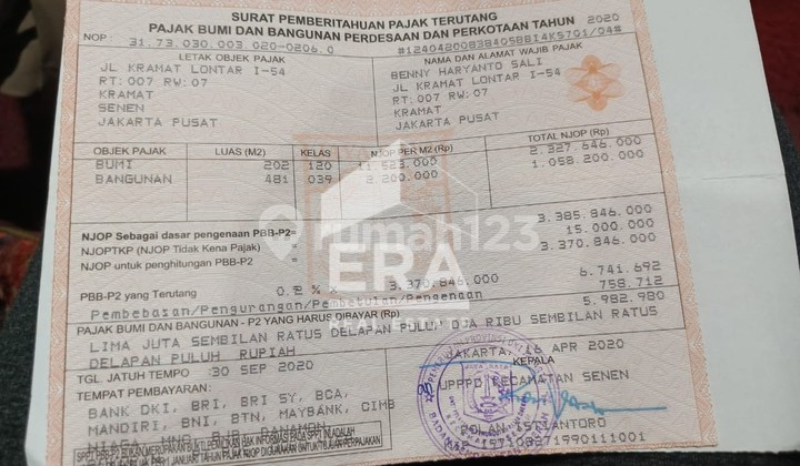 Dijual rumah tinggal + Kost di jalan kramat lontar senen 2