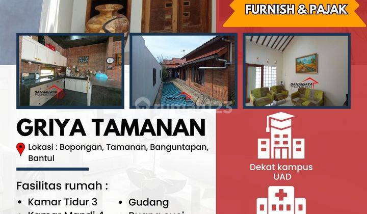 Rumah Klasik Dekat Kampus Wisata Jogja, Free Furnish Pajak 1