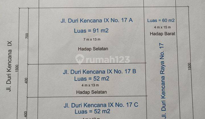 Duri Kepa, Duri Kencana, Rumah Baru 3 Lantai Indent Uk. 7 X 15 Huk, Hadap Selatan, Jalan 2 Mobil, Bebas Banjir. 2