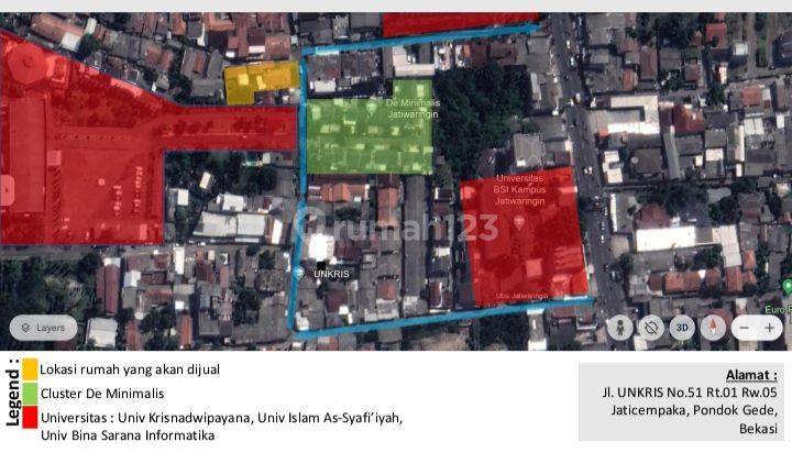 DIJUAL MURAH RUMAH TEPAT DISAMPING KAMPUS UNKRIS, JATIWARINGIN, COCOK UNTUK KOST AN 3 KAMPUS DISEKITAR SERTA KARYAWAN KANTOR SEPANJANG JL.JATIWARINGIN 1