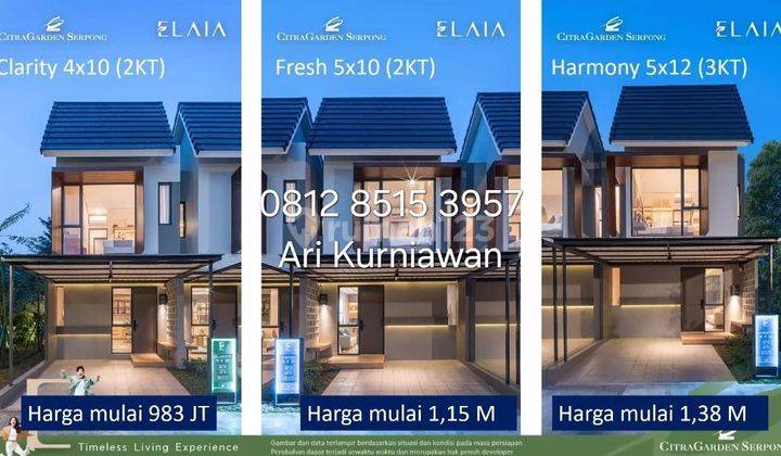 New! Cluster ELAIA citra garden serpong near BSD 1menit 900jt 2lt 2