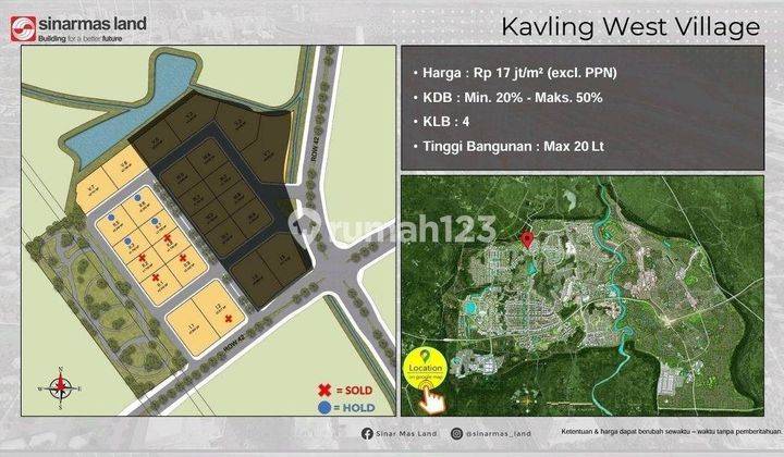 Kavling komersial west village bsd city siap bangun 20lt 14,5jtan 2