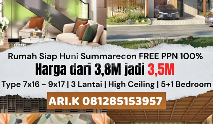 7X16 New Rumah Mewah 3 Lantai Finore By Summareconfree PPN Harga Start 3,4 M-An! Gading Serpong BSD City 7X16 New Rumah Mewah 3 Lantai Finore By Summareconfree PPN Harga Start 3,4 M-An! Gading Serpong BSD City