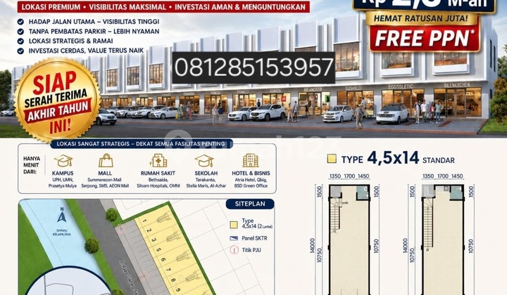 Last 3 Units! Road-Facing Shophouse at Gading Serpong New Santa Anna 2,2Man 1