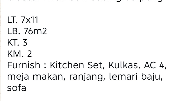 Sewa Thomson Gading Serpong Tangerang Dekat Pusat Kota 2