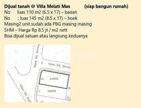 Dijual Cepat Tanah Cluster Villa Melati Mas Bsd 1