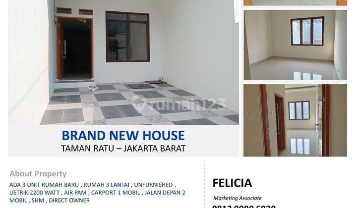 Dijual Rumah Brand New Ada 3 Unit di Taman Ratu 1