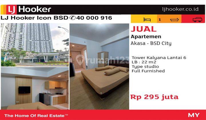  Dijual Apartemen Akasa Pure Living Studio Furnished 1