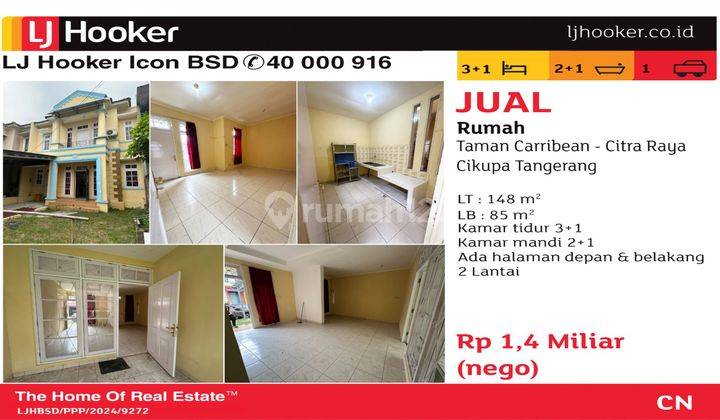 Dijual Rumah 2Lt SHM di Citra Raya Cikupa Tangerang Cluster Taman Carribean 1