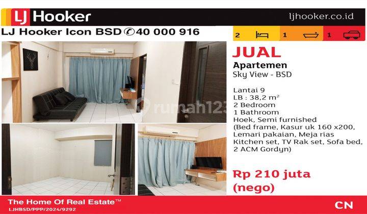 Dijual Apartemen Sky View BSD 2 Bedroom Hoek Semi Furnished Siap Huni! 1