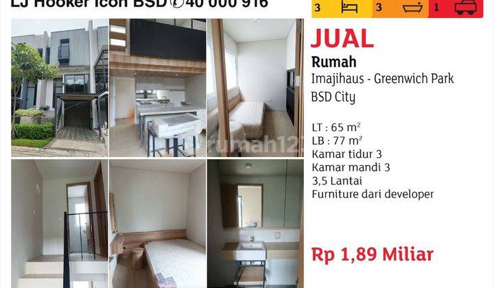  Dijual Rumah 3.5 Lantai  Furnished di Imajihaus, Greenwich Park BSD, BSD Green Wich 1