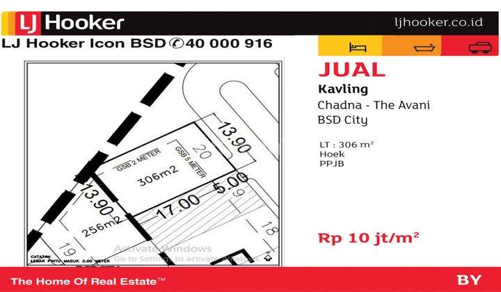 Dijual Tanah Kavling 306m2 Hoek di Cluster Chadna, The Avani BSD City 1