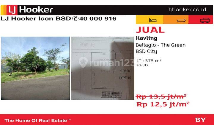 Tanah Kavling 375m2 di Cluster Bellagio The Green BSD City, BSD The Green 1